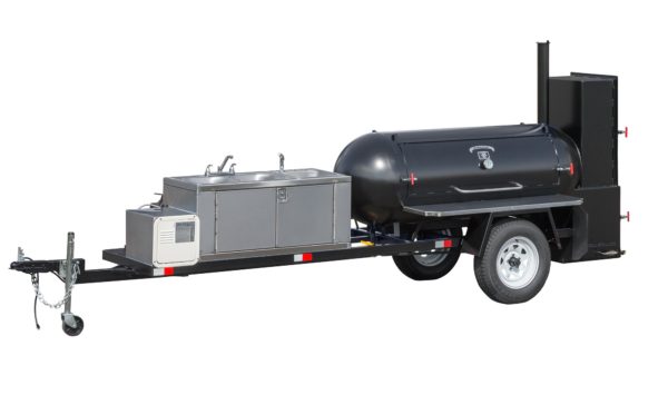 Meadow Creek Tank Smoker With Optional 3-Bowl Self-Contained Sink and Stainless Steel Exterior Shelves