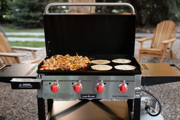 Camp Chef 4-Burner Flat Top 600 Grill and Griddle with Lid Lifestyle
