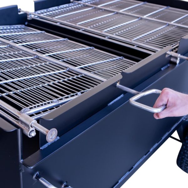 Pivoting Double-Sided Stainless Steel Grates on BBQ64P Chicken Cooker