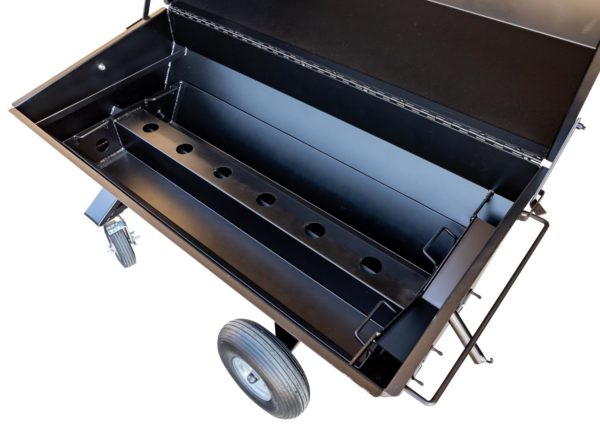 Optional Charcoal Pan Insert, 8-Inch Casters on Stand, and Probe Port on PR60G Pig Roaster