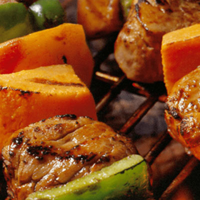 Pork Kebabs on Big Green Egg Flexible Stainless Steel Wire Skewers